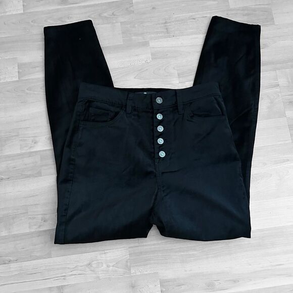 7 For All Mankind Black High Rise Ankle Skinny Velvet Jeans Button Fly Size 28 - Picture 4 of 11
